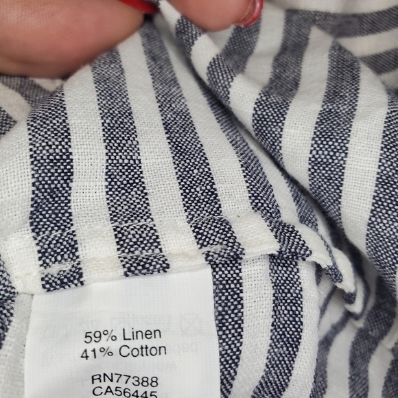 J. Crew Womens Sz XS Long Sleeve Tunic Blouse Linen Blend Striped Black White - Picture 9 of 13